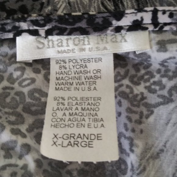 Sharon Max Gray Animal Print Dress Size XL Faux Wrap Stretch Long Sleeve - Picture 4 of 4